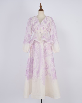 Lotus leaf edges high waist skirt V-neck long tops a set