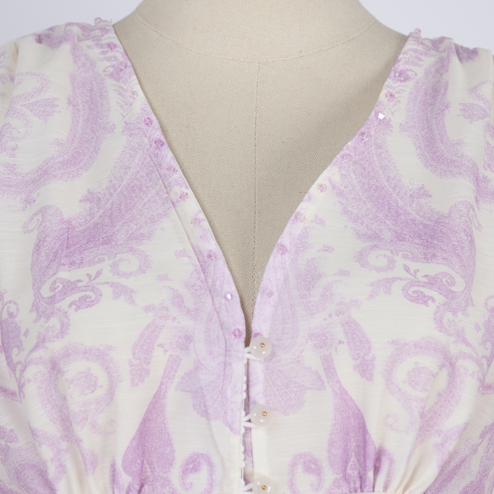 Lotus leaf edges high waist skirt V-neck long tops a set