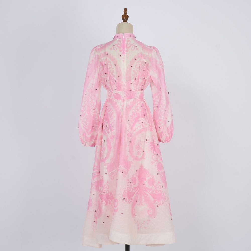 Refreshing blue round neck vacation printing dress