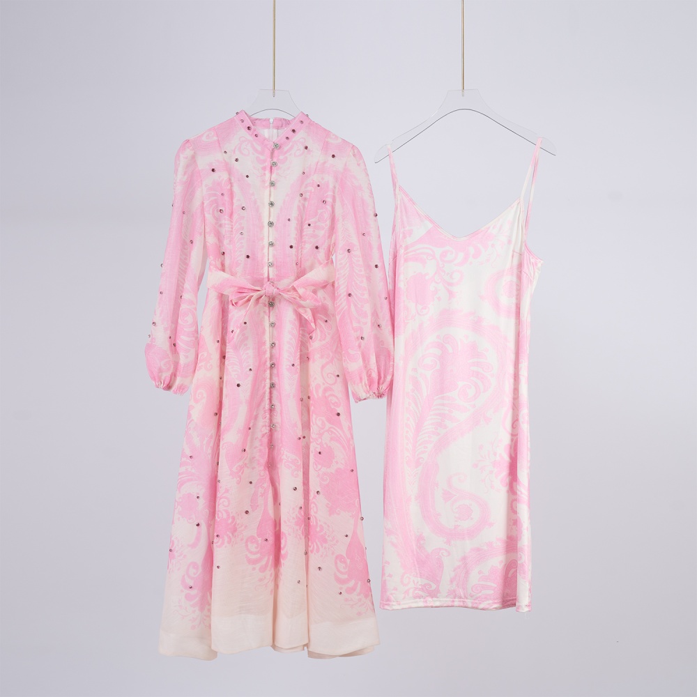 Refreshing blue round neck vacation printing dress
