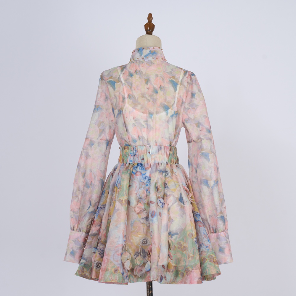 Cstand collar slim skirt high waist retro tops a set for women