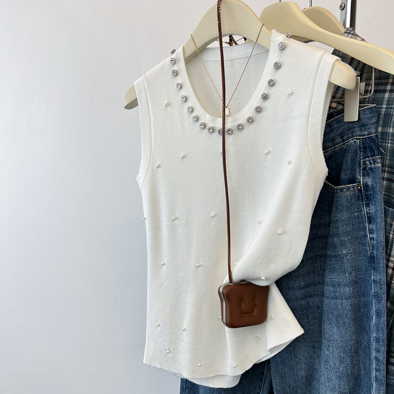 Beading summer sweater France style vest for women