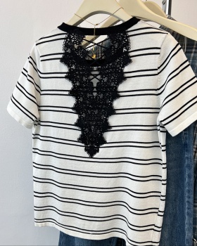 Halter summer thin hollow lace stripe knitted tops
