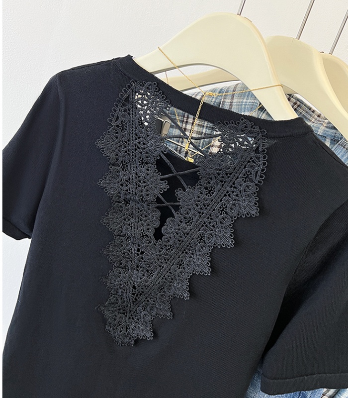 Halter summer thin hollow lace stripe knitted tops