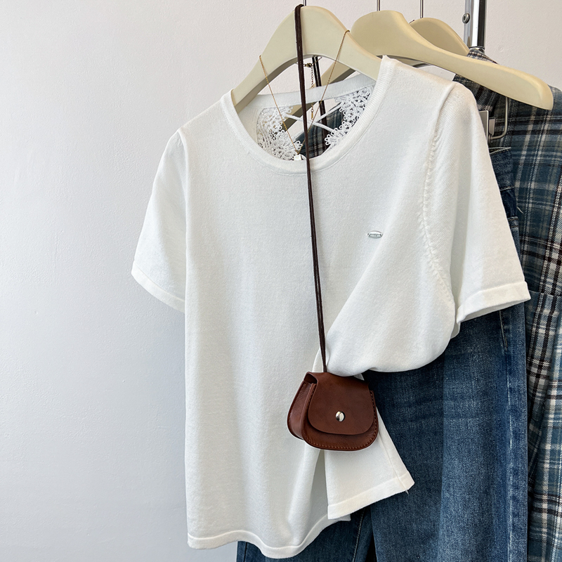 Halter summer thin hollow lace stripe knitted tops
