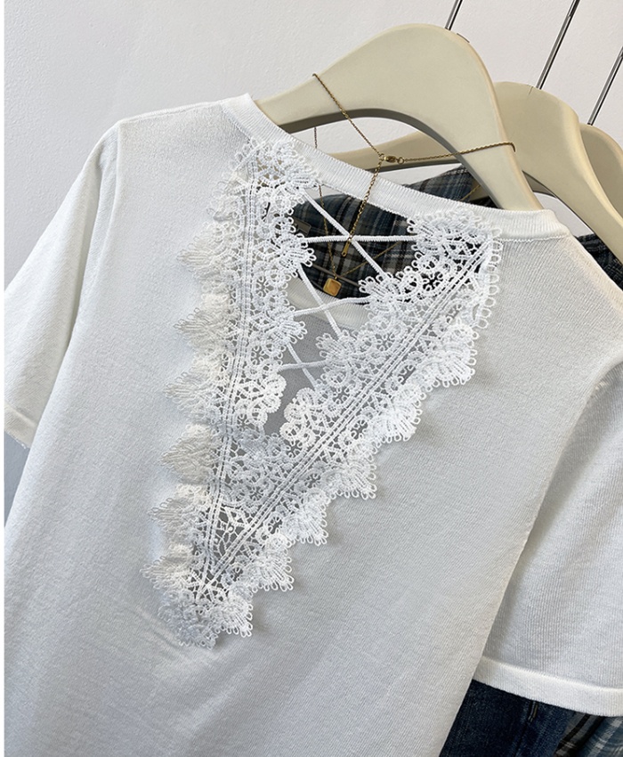 Halter summer thin hollow lace stripe knitted tops