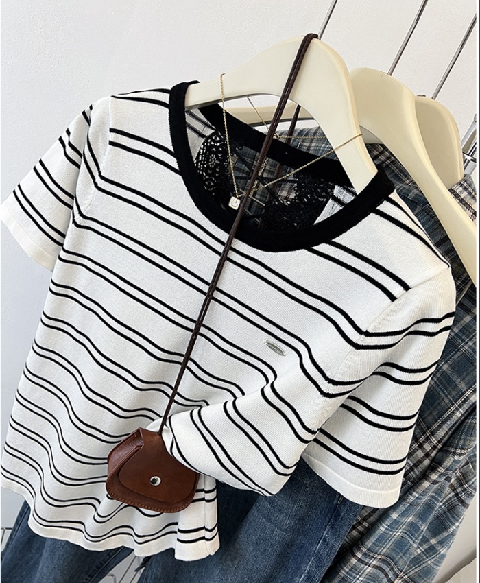 Halter summer thin hollow lace stripe knitted tops