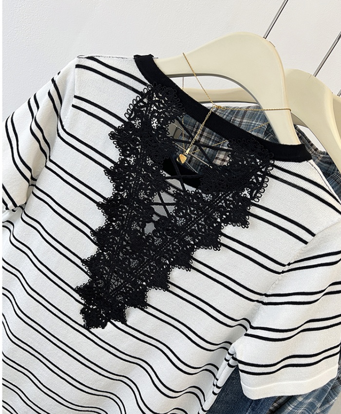 Halter summer thin hollow lace stripe knitted tops