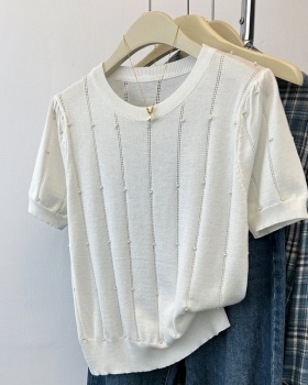 Summer chanelstyle round neck beading tender sweater