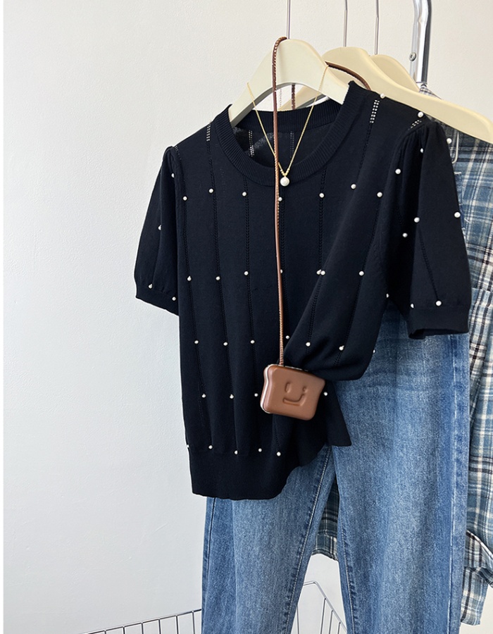 Summer chanelstyle round neck beading tender sweater