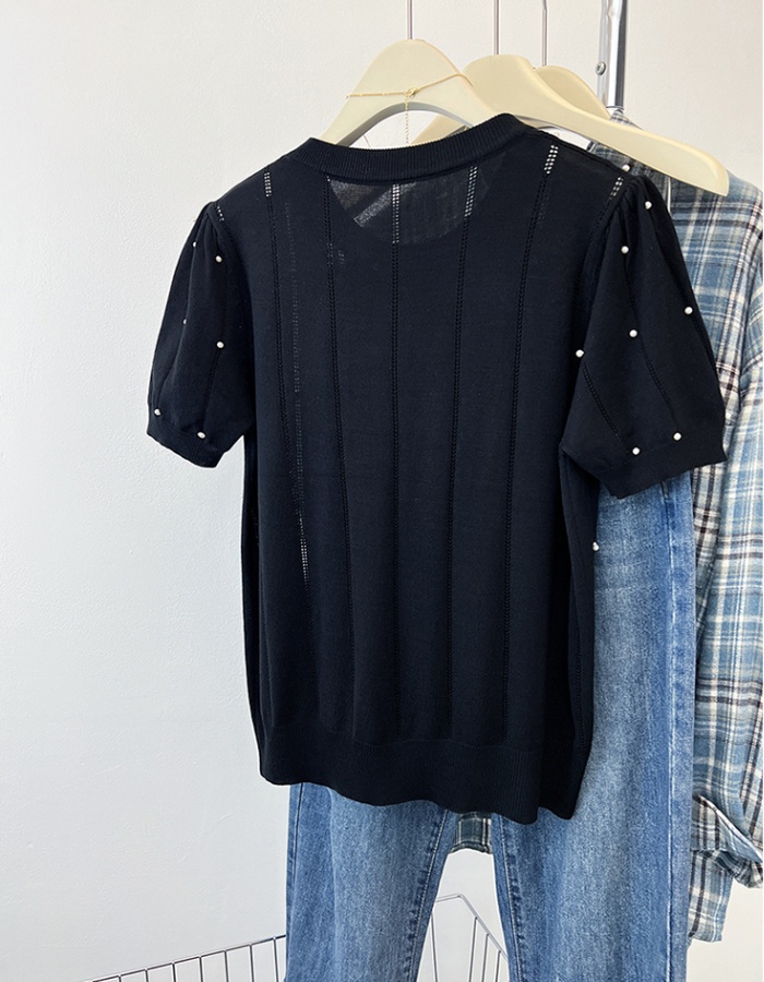 Summer chanelstyle round neck beading tender sweater