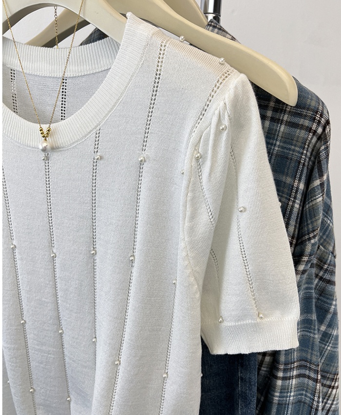 Summer chanelstyle round neck beading tender sweater