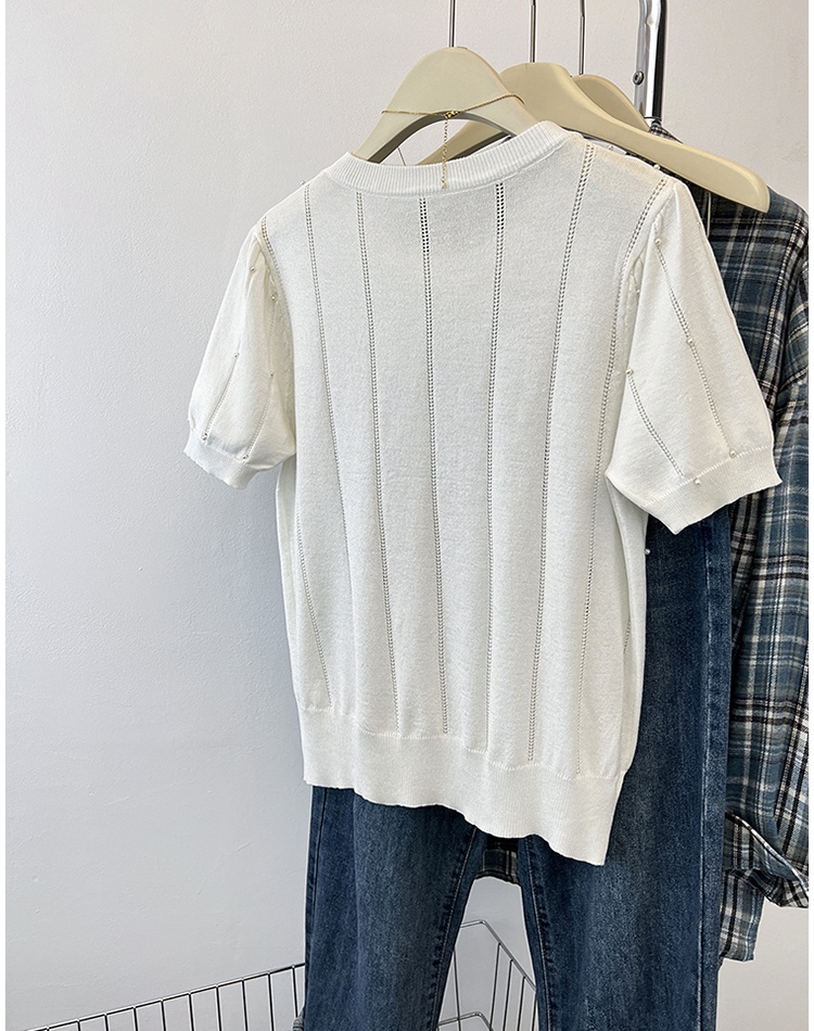 Summer chanelstyle round neck beading tender sweater