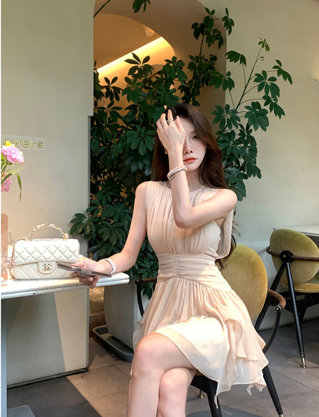 Pinched waist T-back temperament dress for women