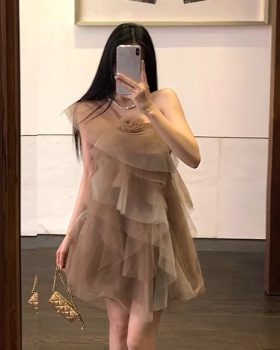Splice sloping shoulder T-back flowers dress for women