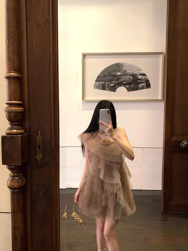 Splice sloping shoulder T-back flowers dress for women