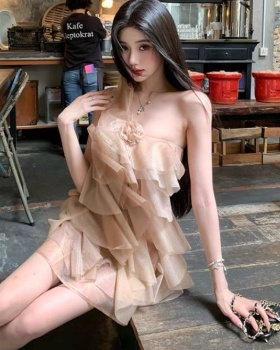 Summer France style lotus leaf edges sling dress