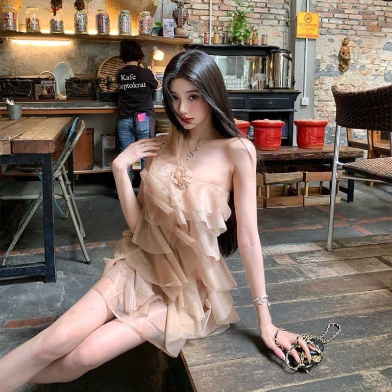 Summer France style lotus leaf edges sling dress