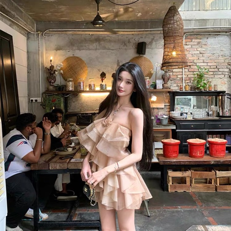 Summer France style lotus leaf edges sling dress