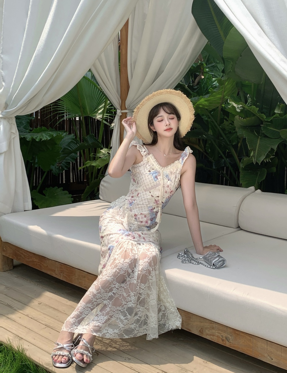 Tender summer slim floral irregular dress