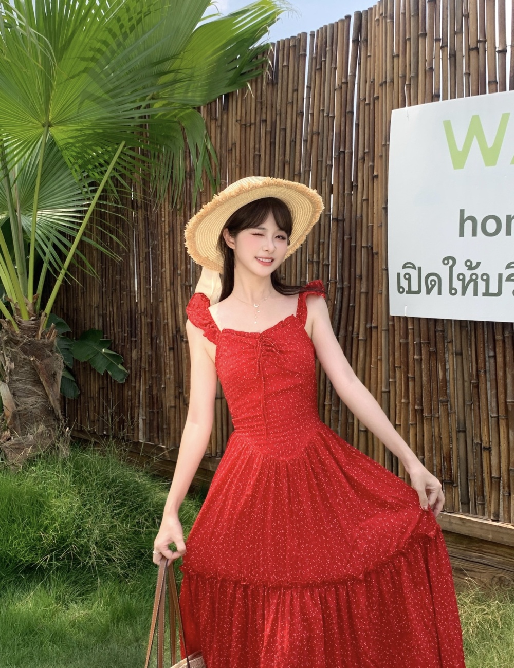 Halter tender boats sleeve slim seaside dress for women