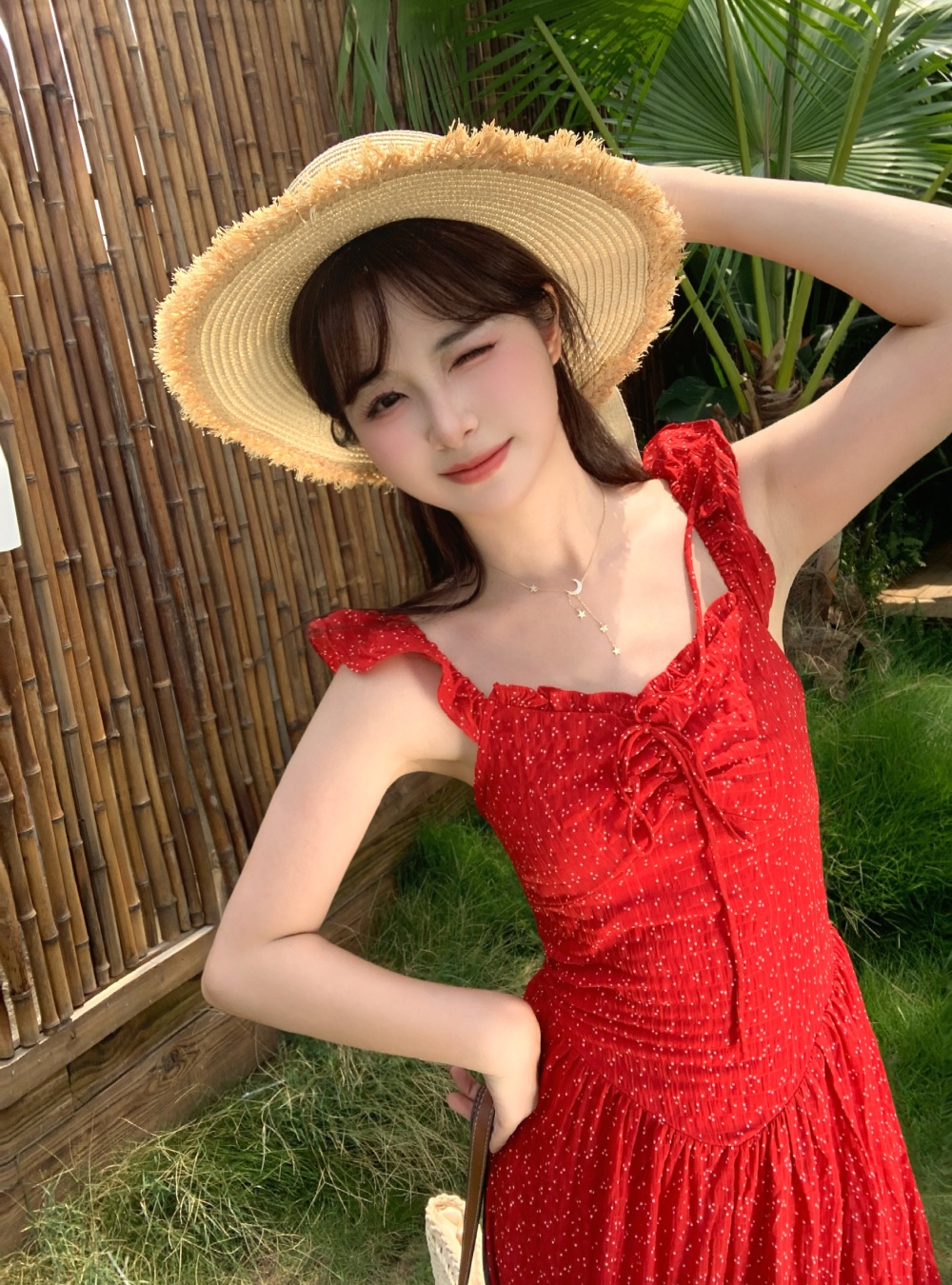 Halter tender boats sleeve slim seaside dress for women