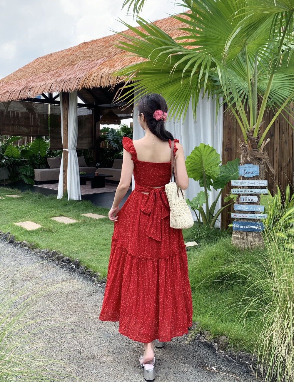 Halter tender boats sleeve slim seaside dress for women