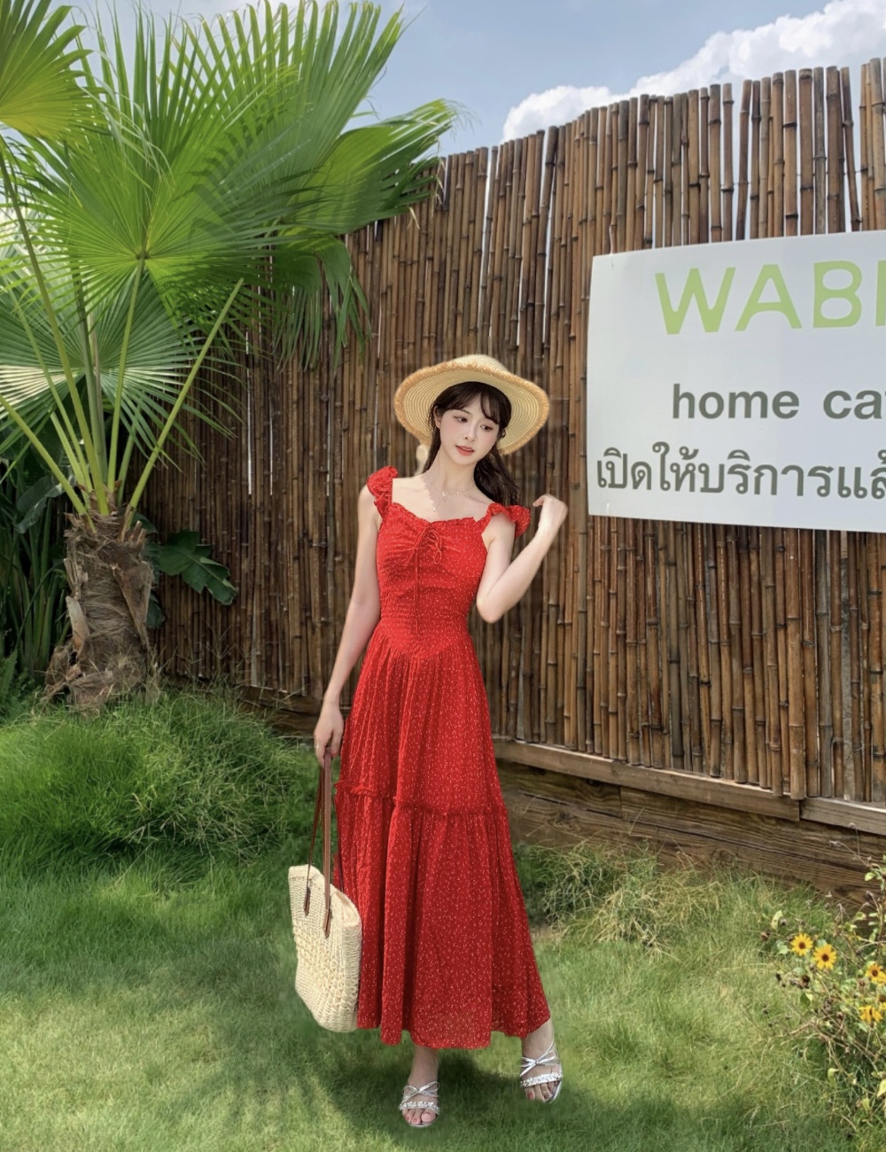 Halter tender boats sleeve slim seaside dress for women