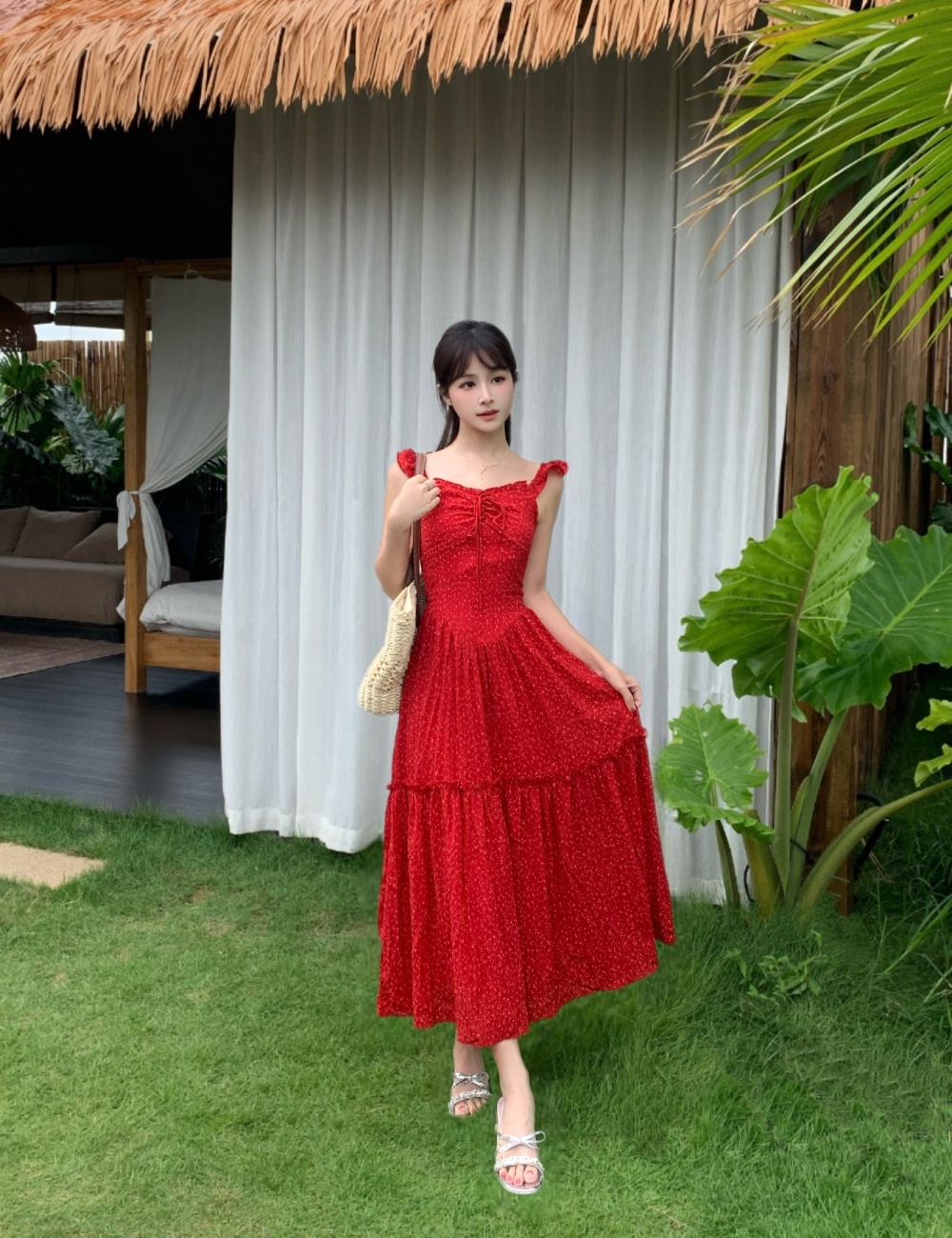 Halter tender boats sleeve slim seaside dress for women