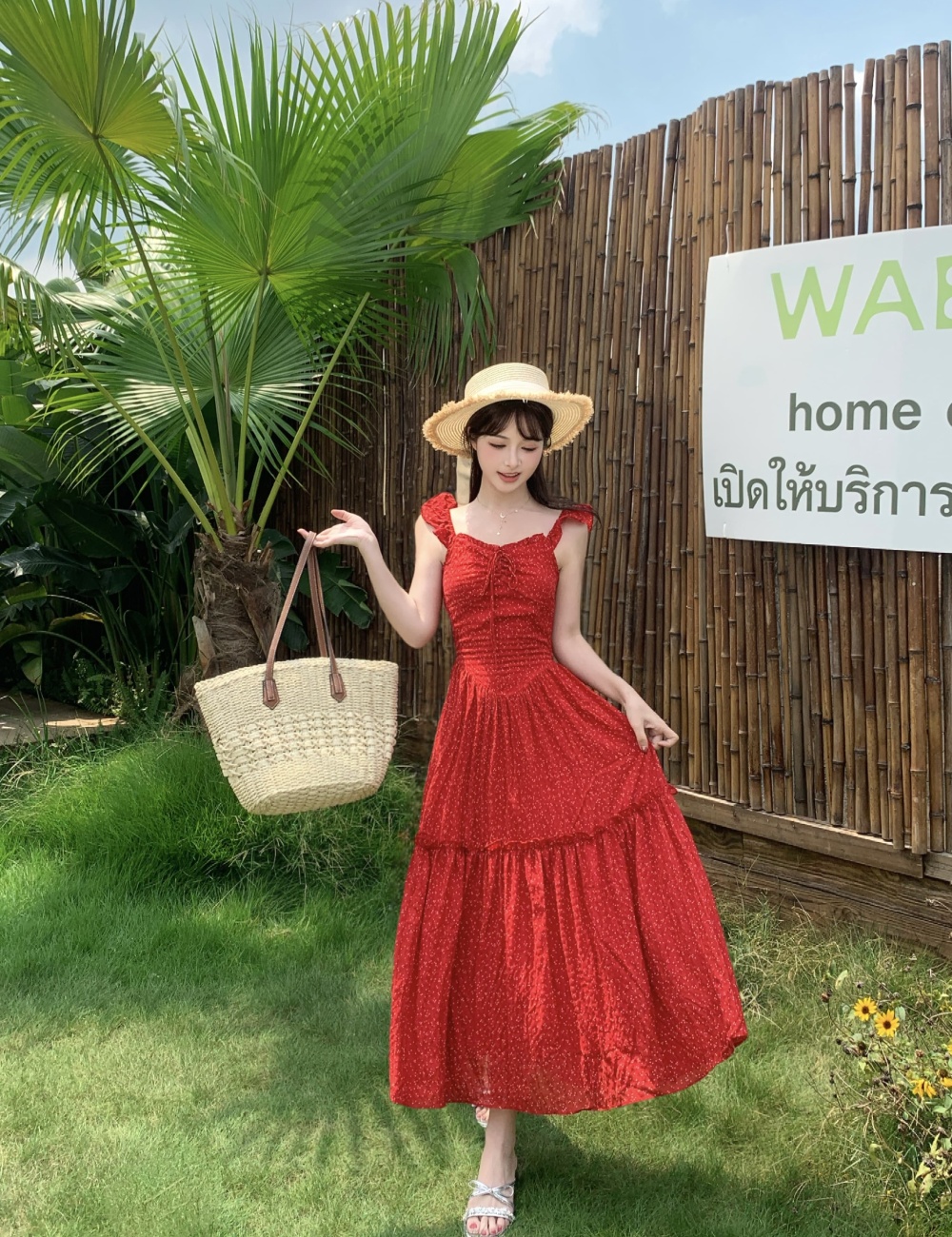 Halter tender boats sleeve slim seaside dress for women