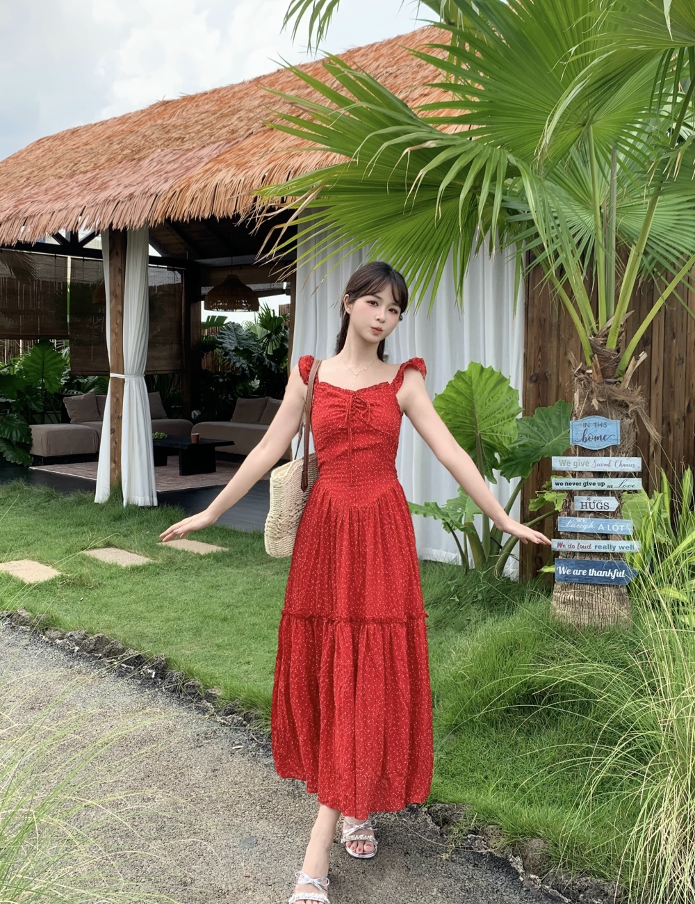 Halter tender boats sleeve slim seaside dress for women
