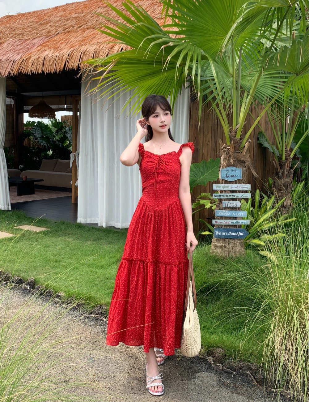 Halter tender boats sleeve slim seaside dress for women