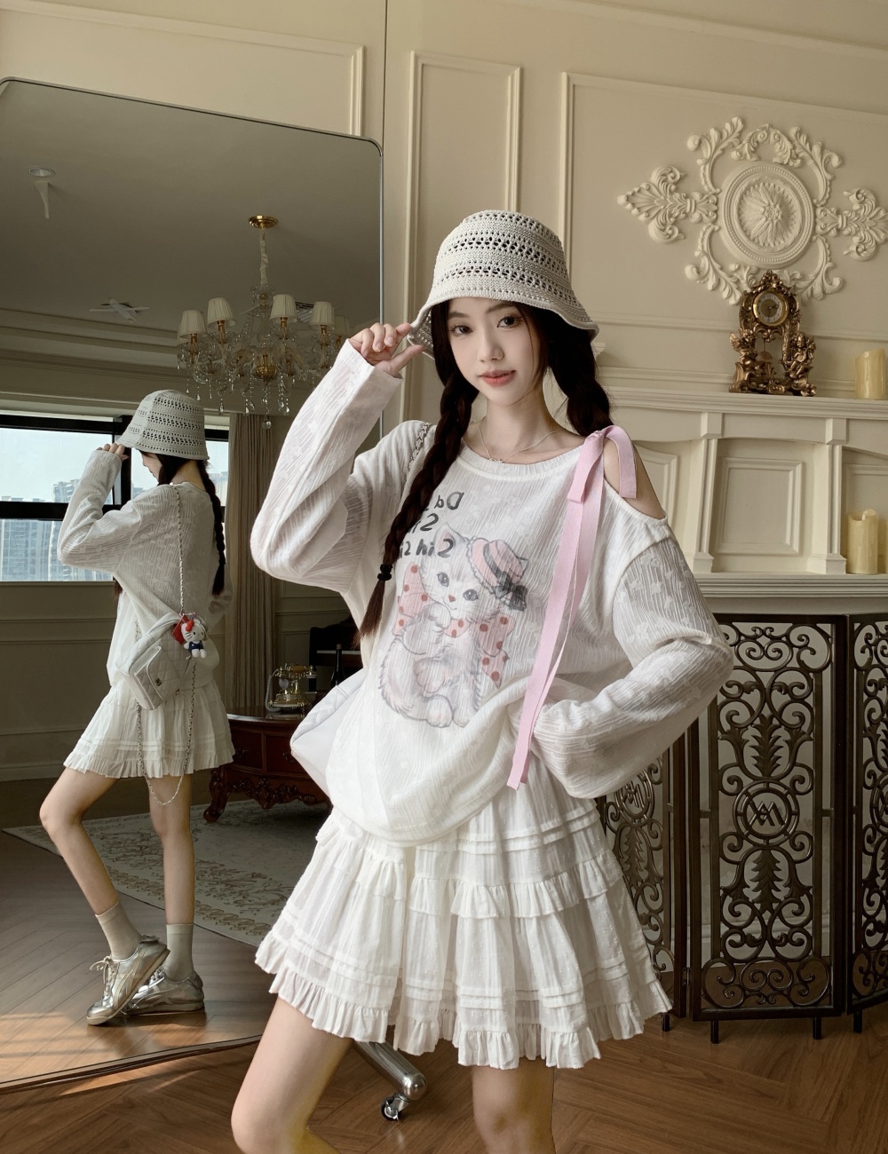 Thin kitty tops strapless lazy smock a set for women