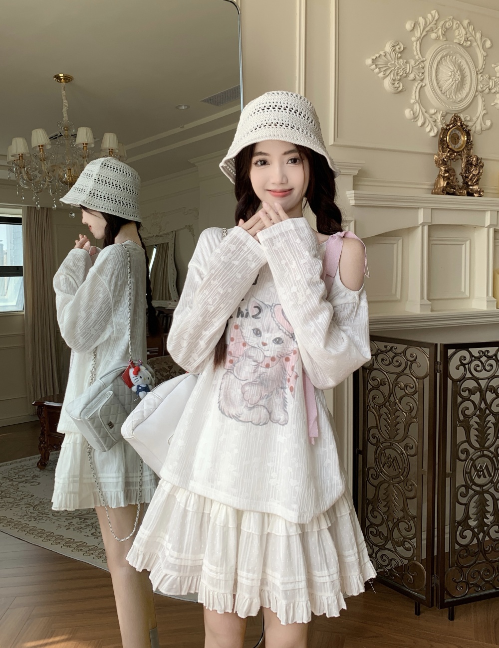 Thin kitty tops strapless lazy smock a set for women