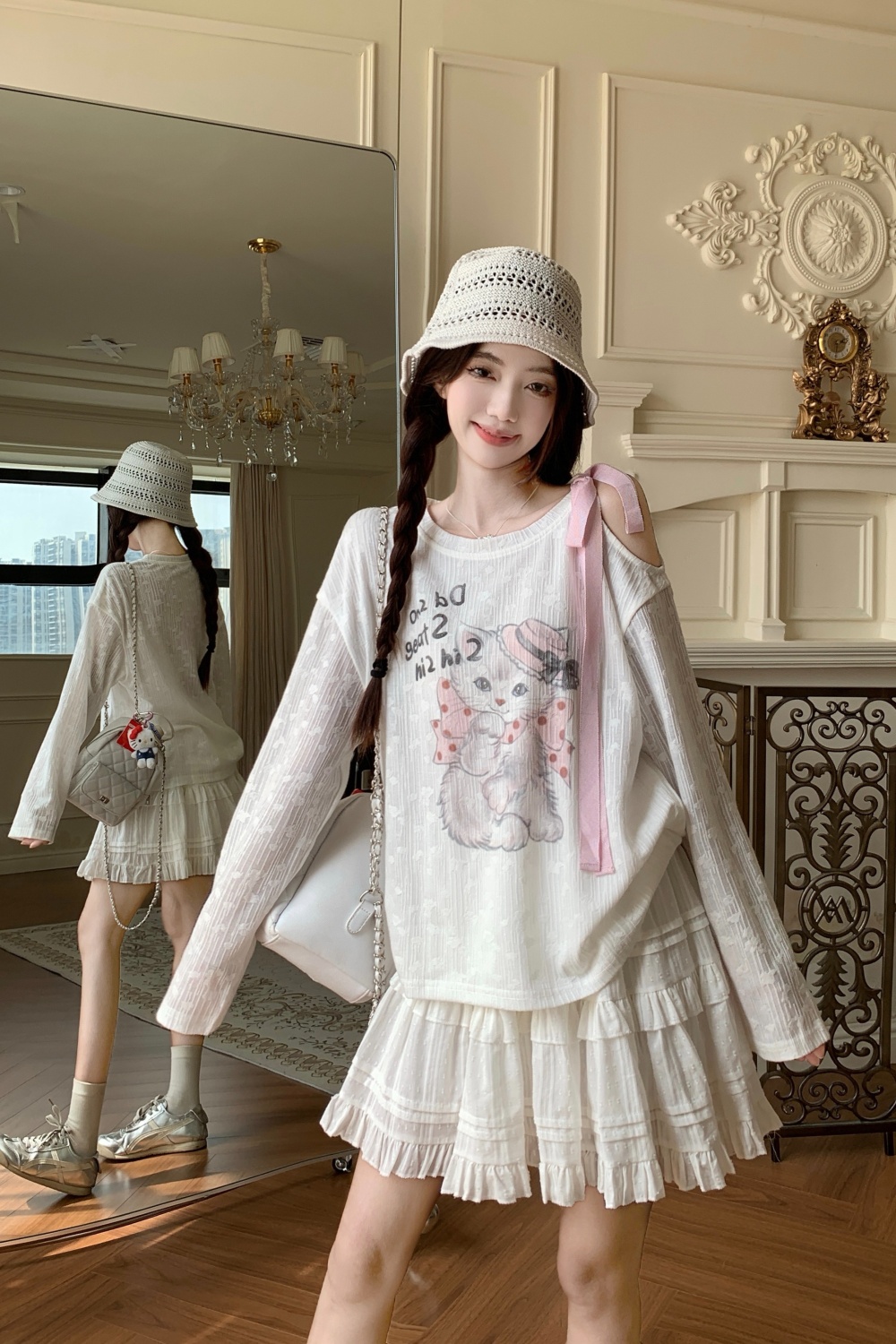 Thin kitty tops strapless lazy smock a set for women