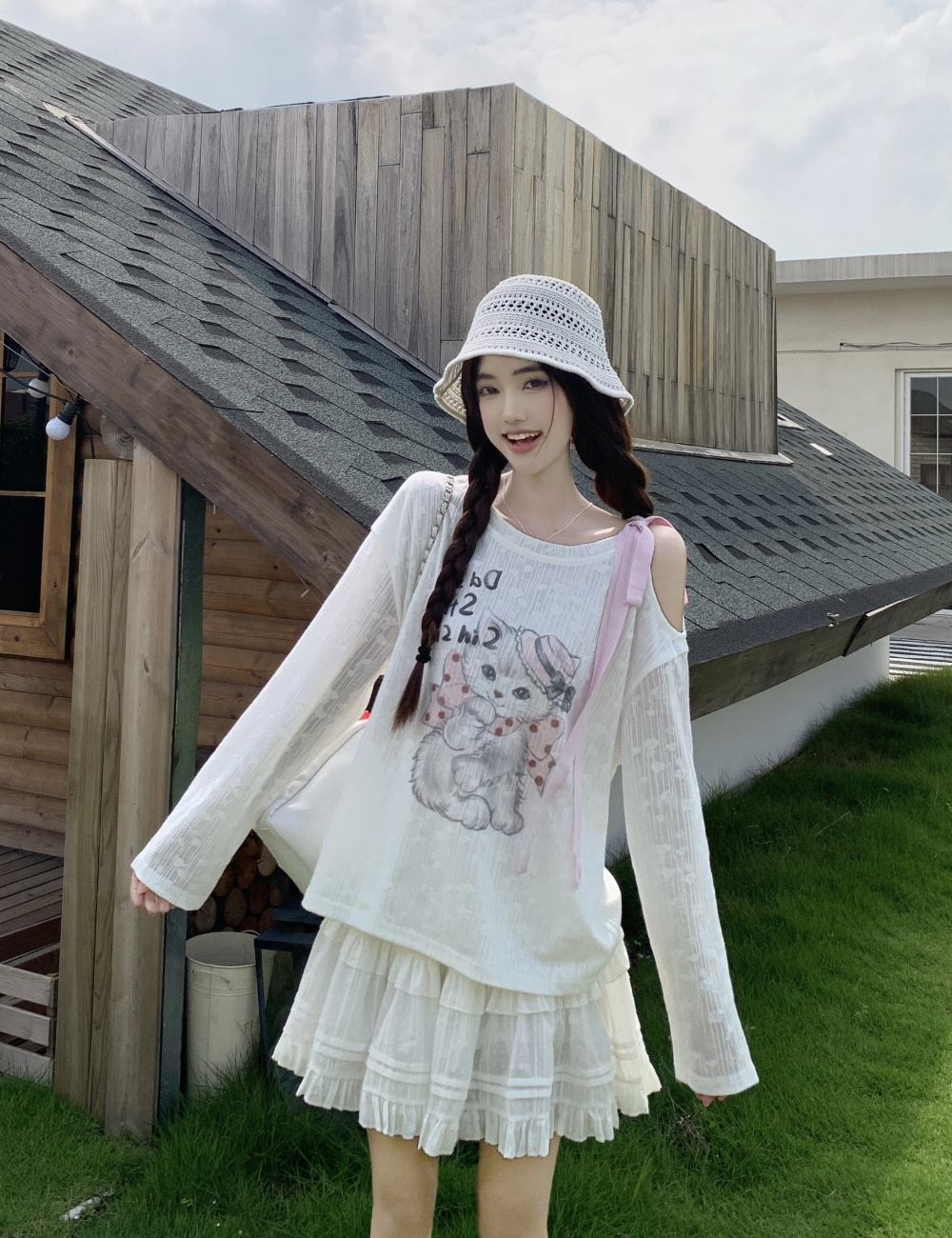 Thin kitty tops strapless lazy smock a set for women