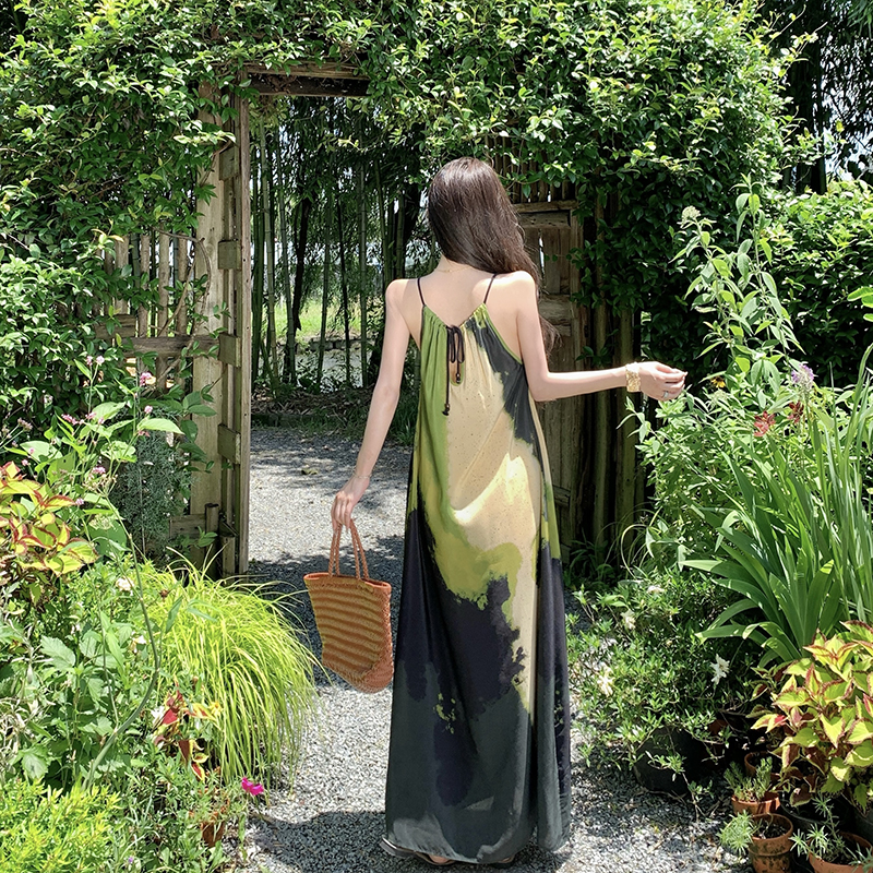 Vacation retro long dress colors printing dress