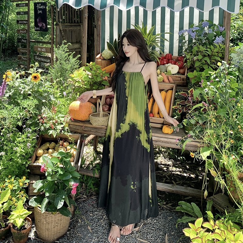 Vacation retro long dress colors printing dress
