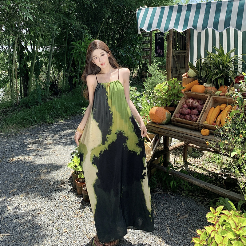 Vacation retro long dress colors printing dress