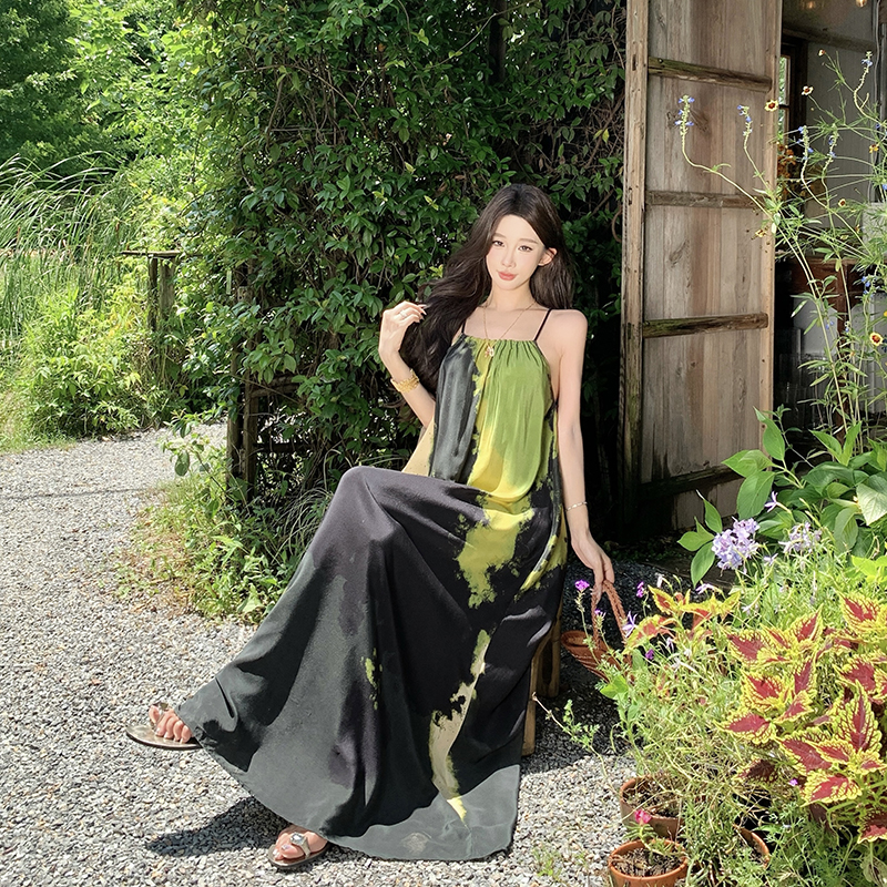 Vacation retro long dress colors printing dress