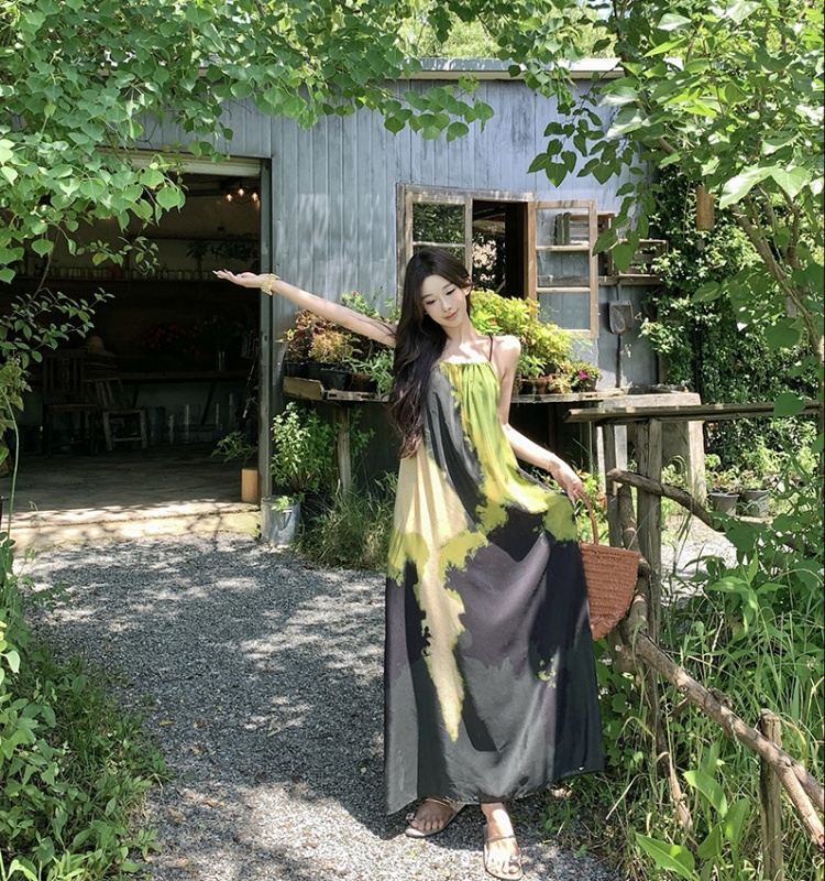 Vacation retro long dress colors printing dress