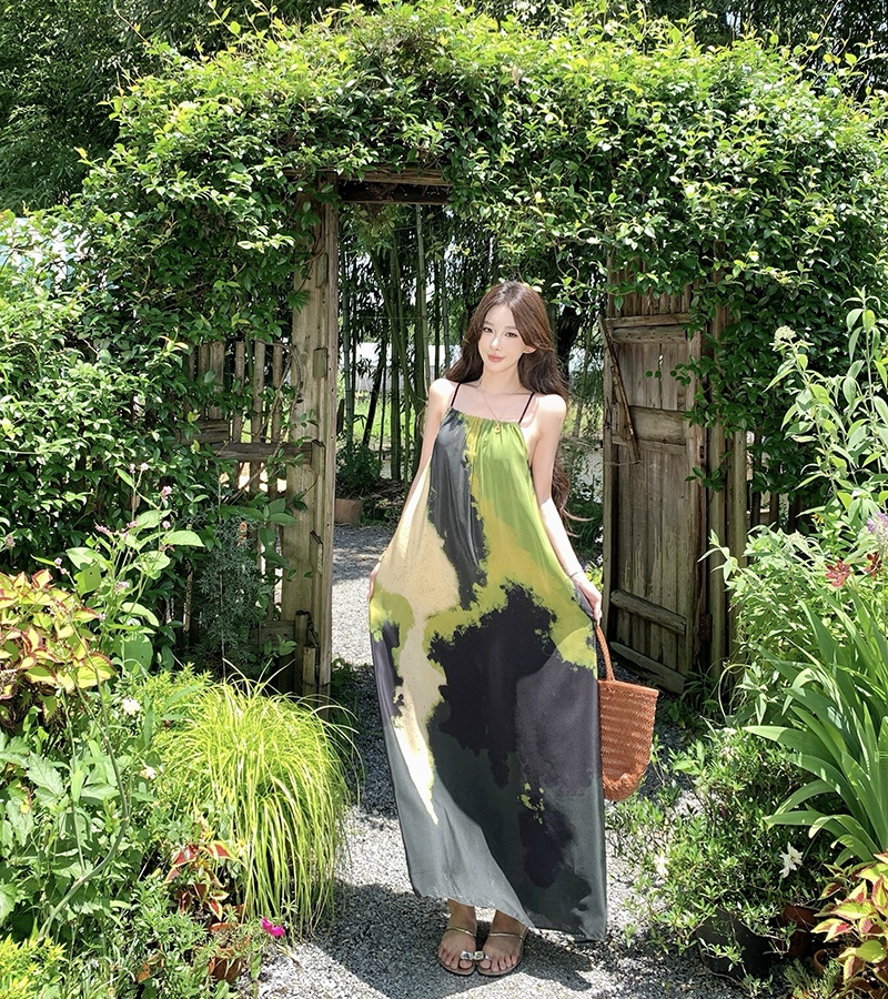 Vacation retro long dress colors printing dress