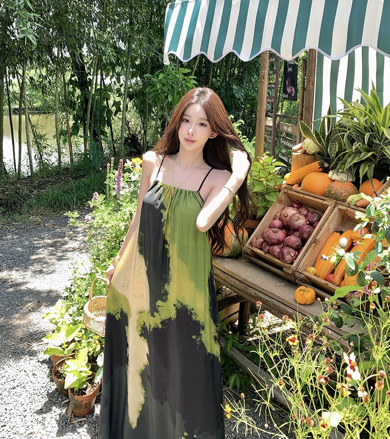 Vacation retro long dress colors printing dress
