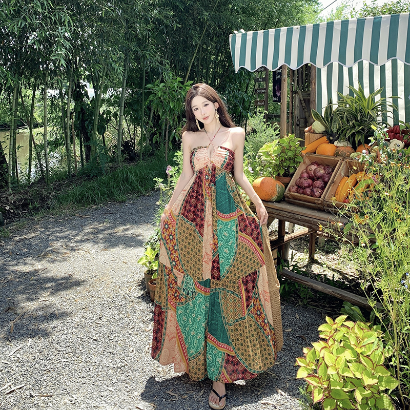 National style Bohemian style long dress halter dress
