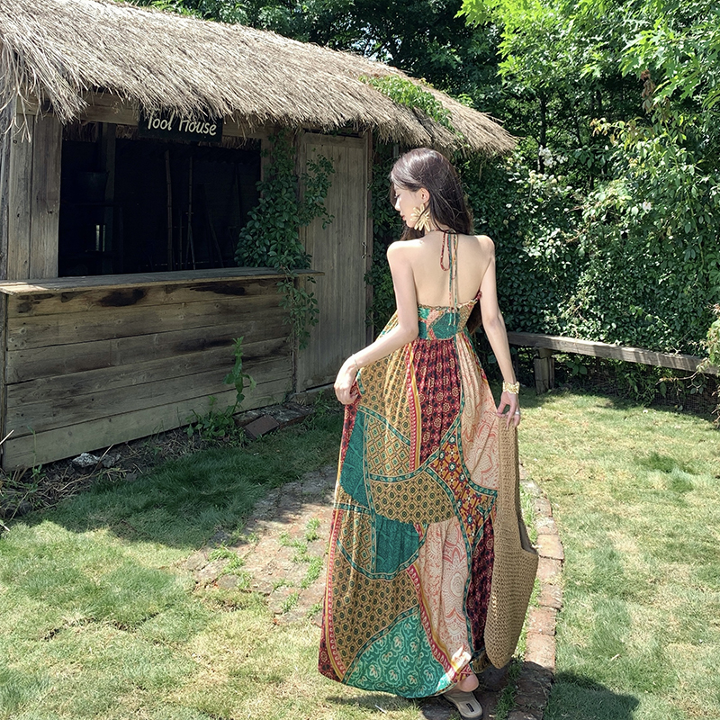National style Bohemian style long dress halter dress