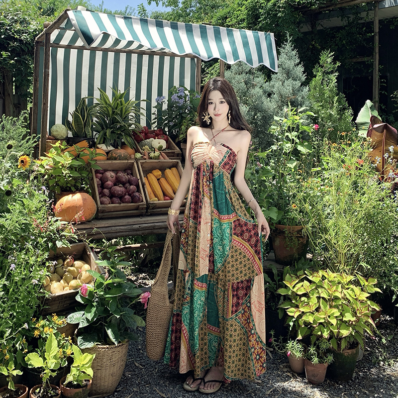 National style Bohemian style long dress halter dress