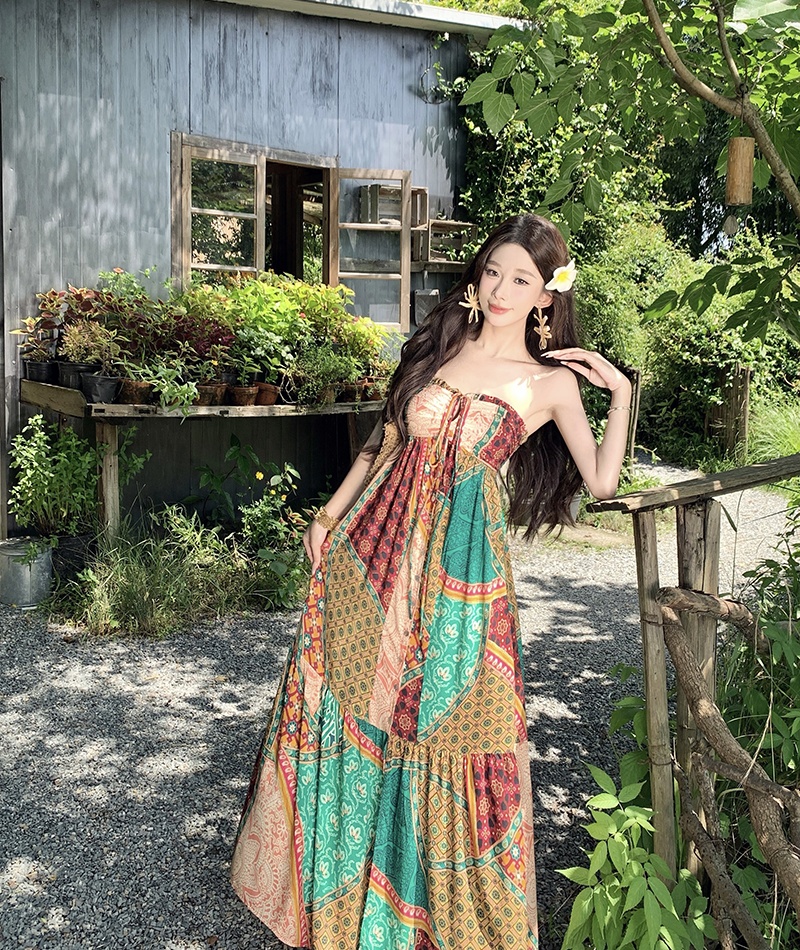 National style Bohemian style long dress halter dress