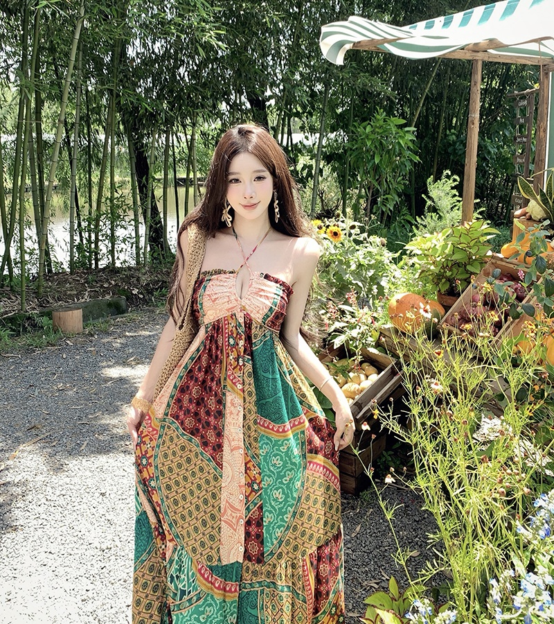 National style Bohemian style long dress halter dress