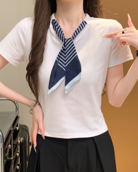 Summer slim T-shirt short splice scarves for women