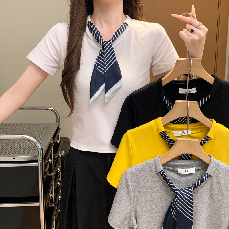 Summer slim T-shirt short splice scarves for women
